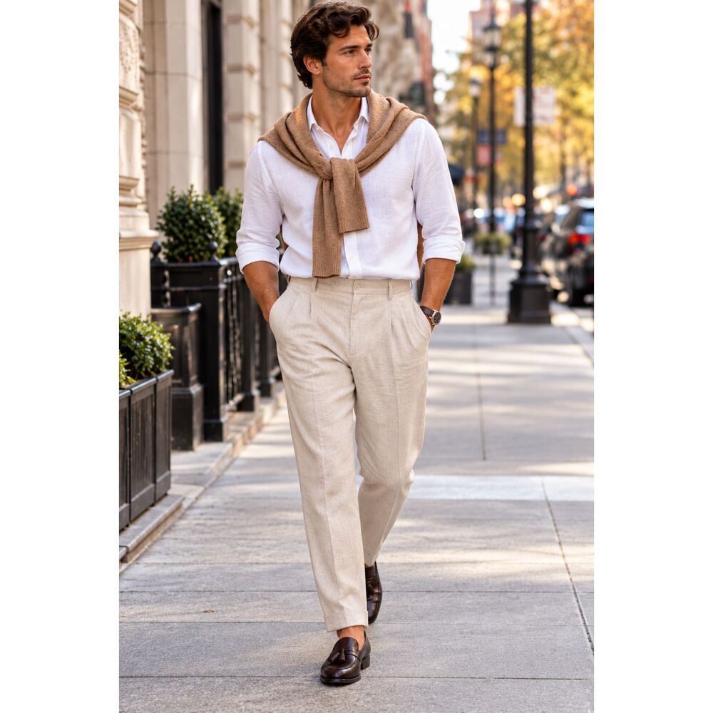 Vintage Polo Ralph Lauren Linen Pants 30x28 Beige USA Forward Double Pleats  *